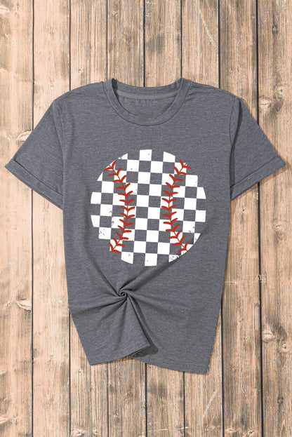 Vintage Checkered Baseball Graphic Tee | Gray