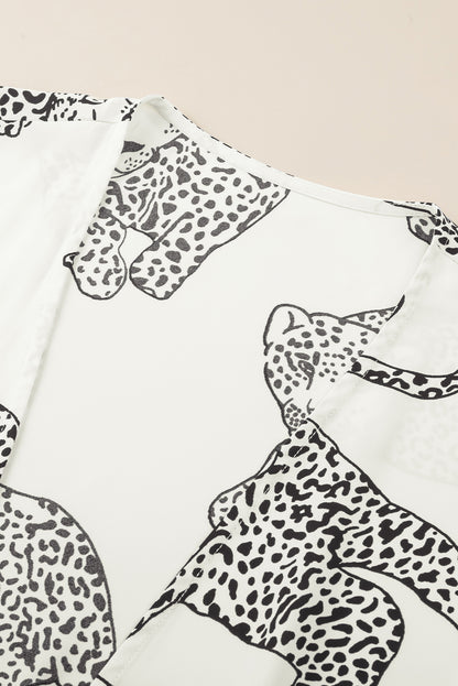 Cheetah Print Loose Fit Open Front Kimono | White