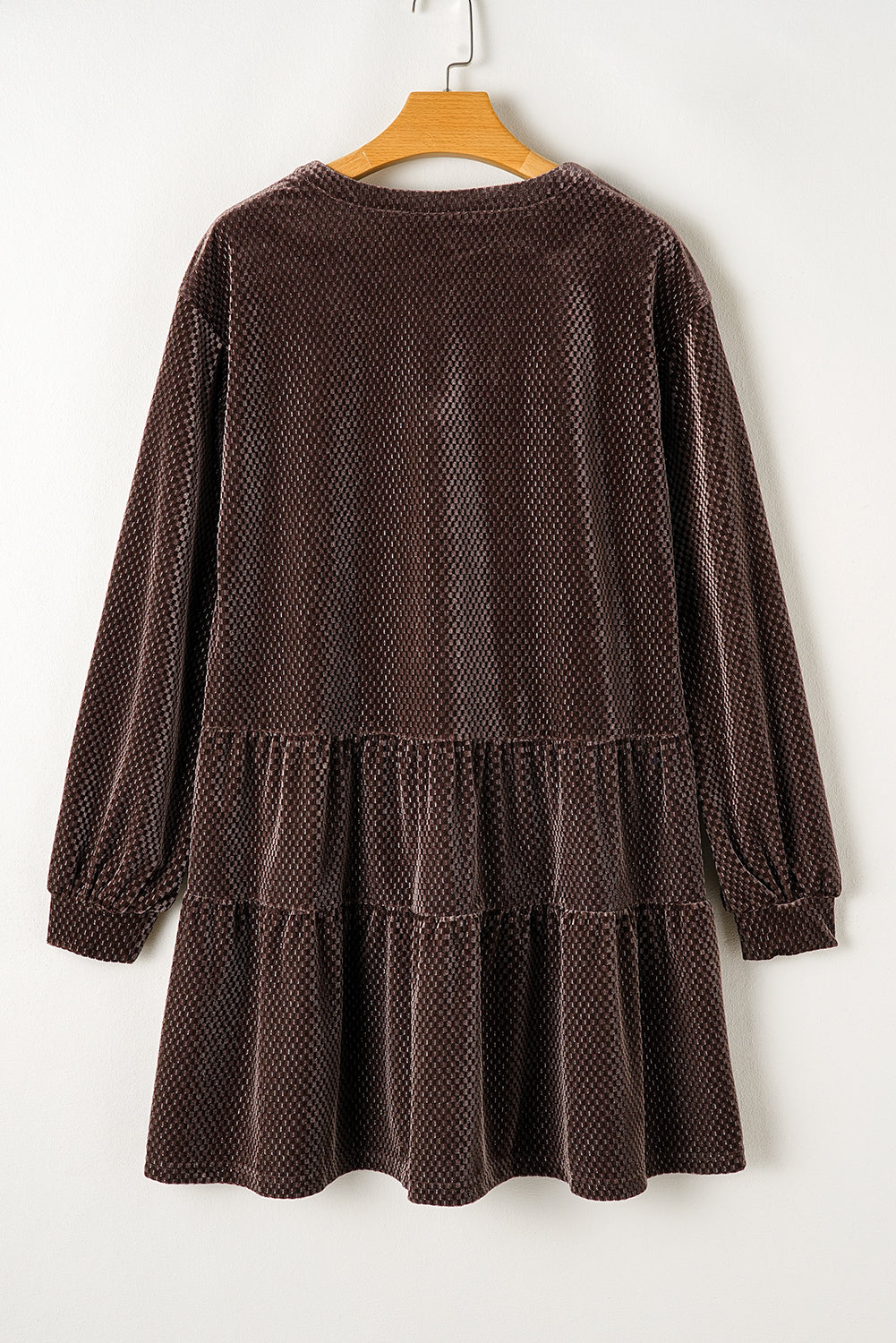 Textured Velvet V Neck Shift Dress | Dark Brown