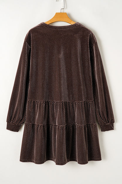 Textured Velvet V Neck Shift Dress | Dark Brown