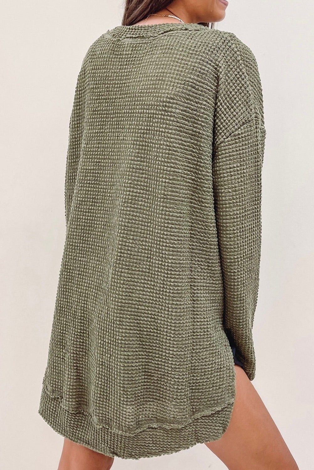 Plus Size Textured Knit Long Sleeve Top | Moss Green