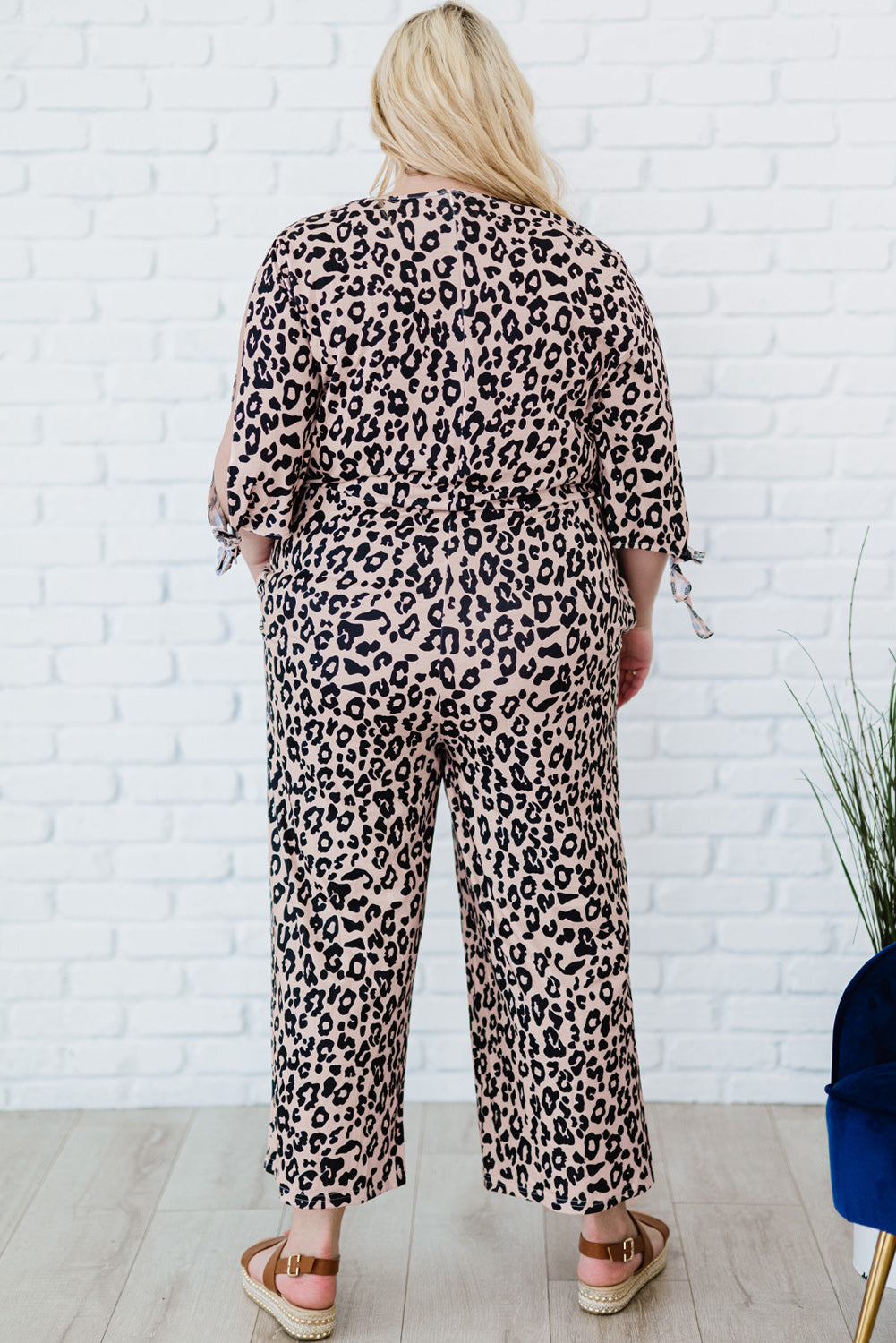 Print Cut-Out Half Sleeve Plus Size Jumpsuit | Leopard