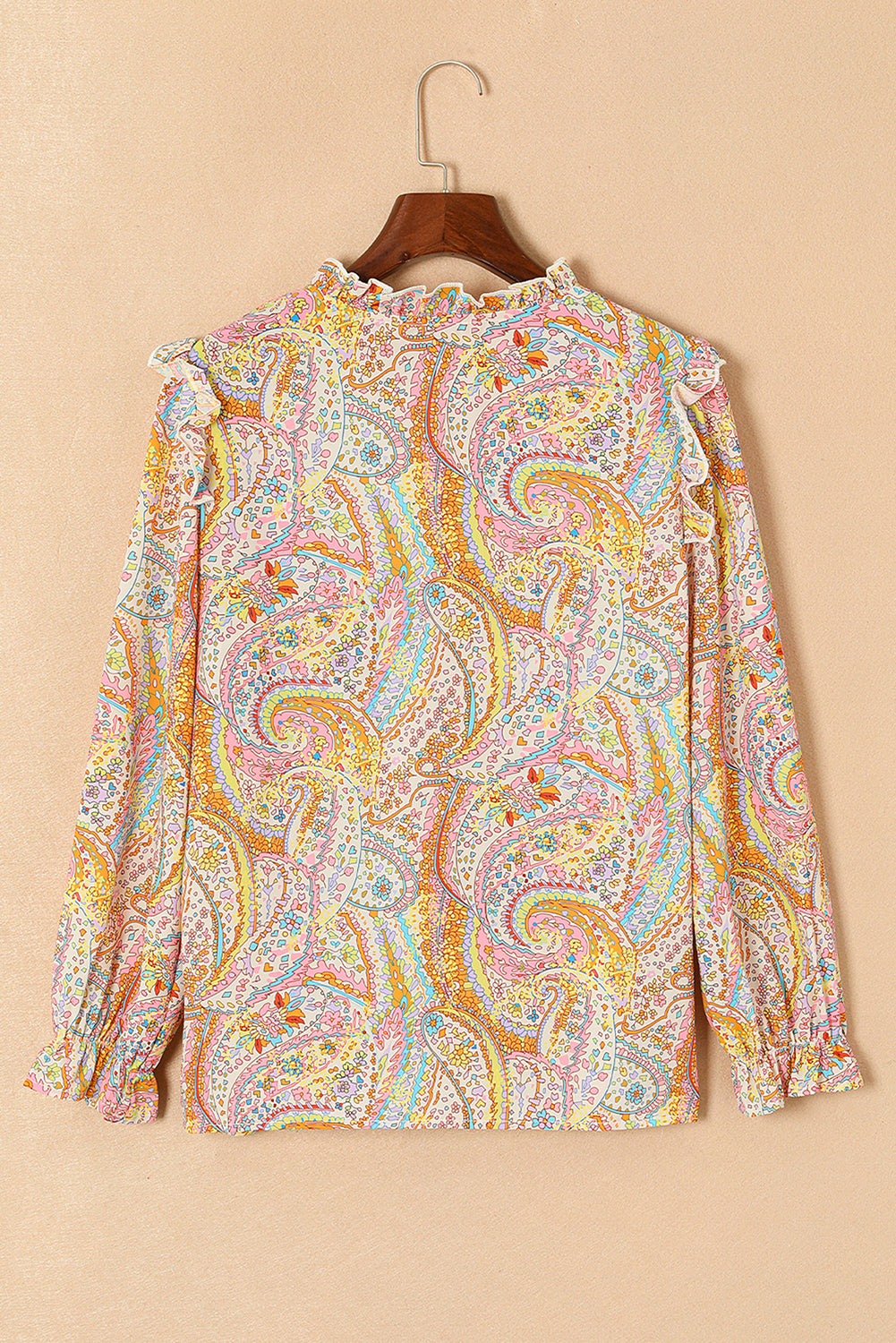 Paisley Print Ruffled Trim Boho Shirt | Yellow