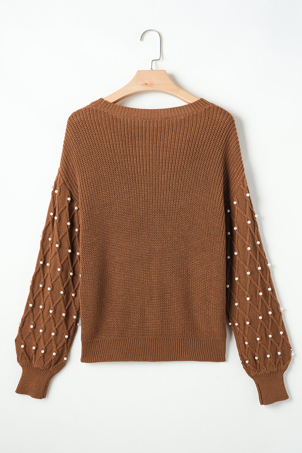 Beaded Drop Shoulder Round Neck Sweater | Chestnut