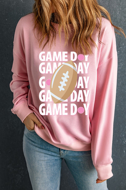 Game Day Rugby Football Graphic Pullover Sweatshirt | Pink