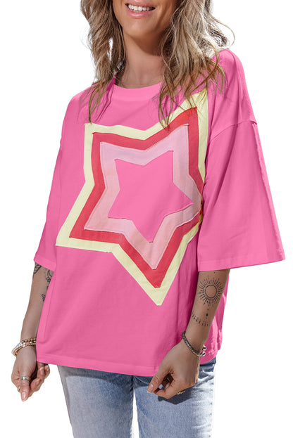 Colourblock Star Patched Half Sleeve Oversized Tee | Bonbon