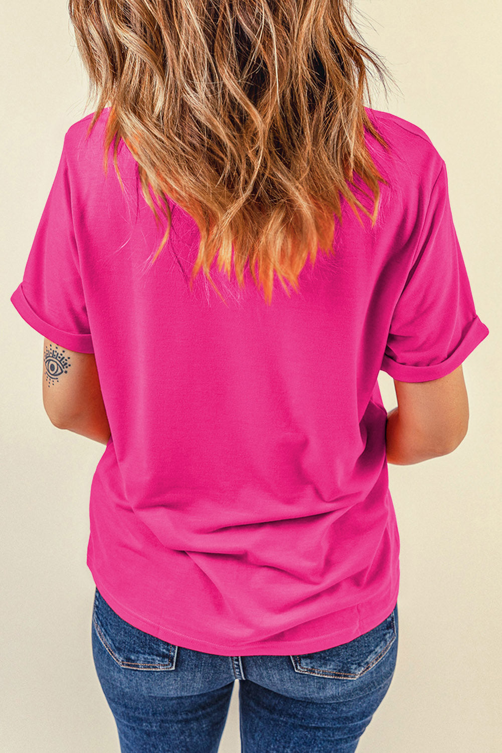 Casual Plain Crew Neck Tee | Rose Red