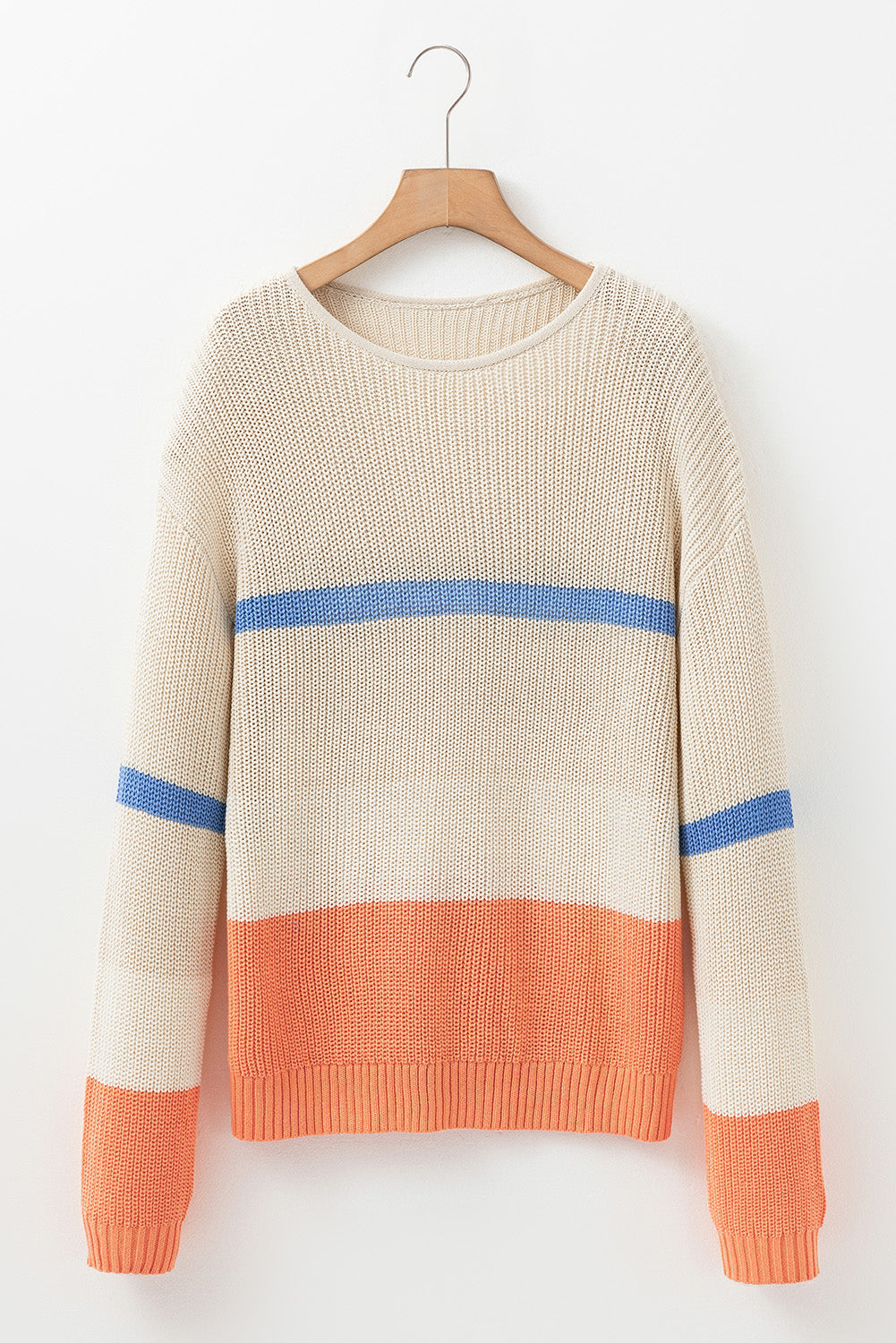 Colourblock Striped Drop Shoulder Cozy Sweater | Beige