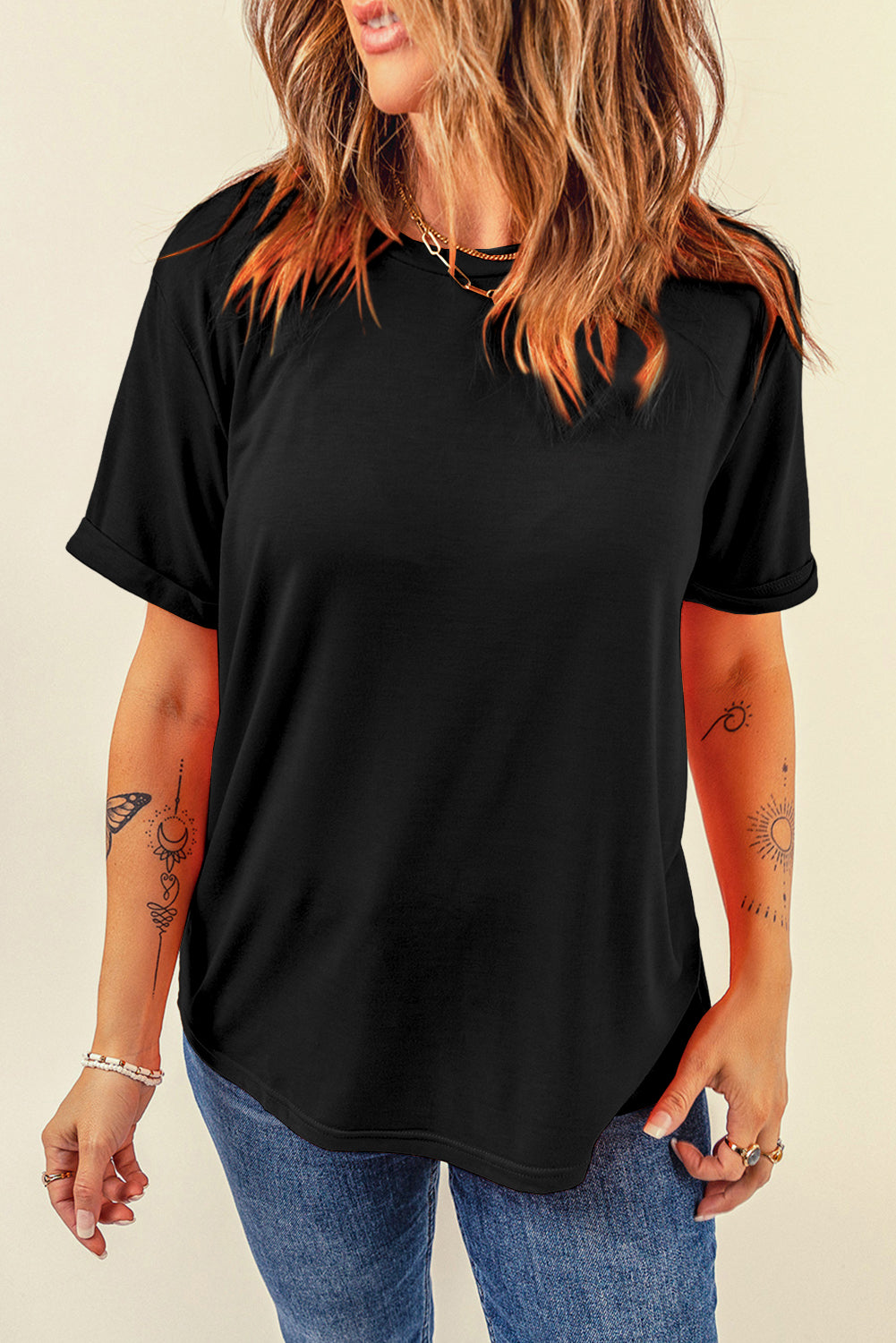 Casual Plain Crew Neck Tee | Black