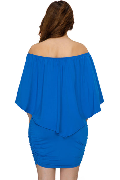 Multiple Dressing Layered Blue Mini Poncho Dress | as shown