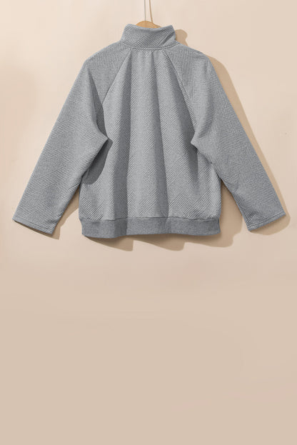 Textured Snap Buttons Pullover Plus Size Sweatshirt | Light Grey