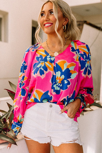 Flower Print Puff Sleeve Blouse | Rose