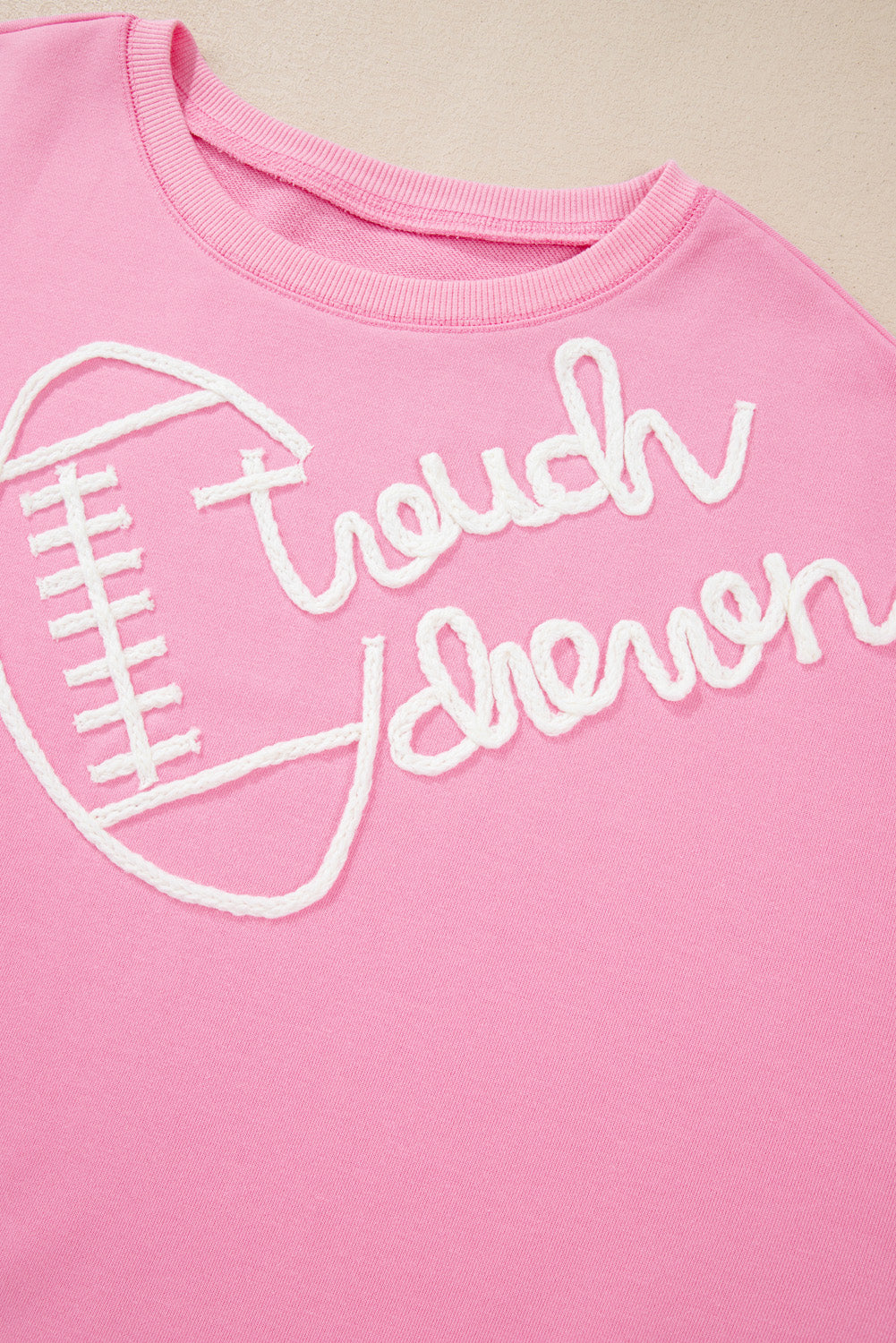 Touch Down Rugby Football Embroidered Plus Size Sweatshirt | Pink