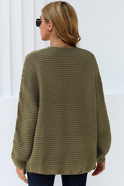 Olive Chunky Wide Long Sleeve Knit Cardigan | Olive Green