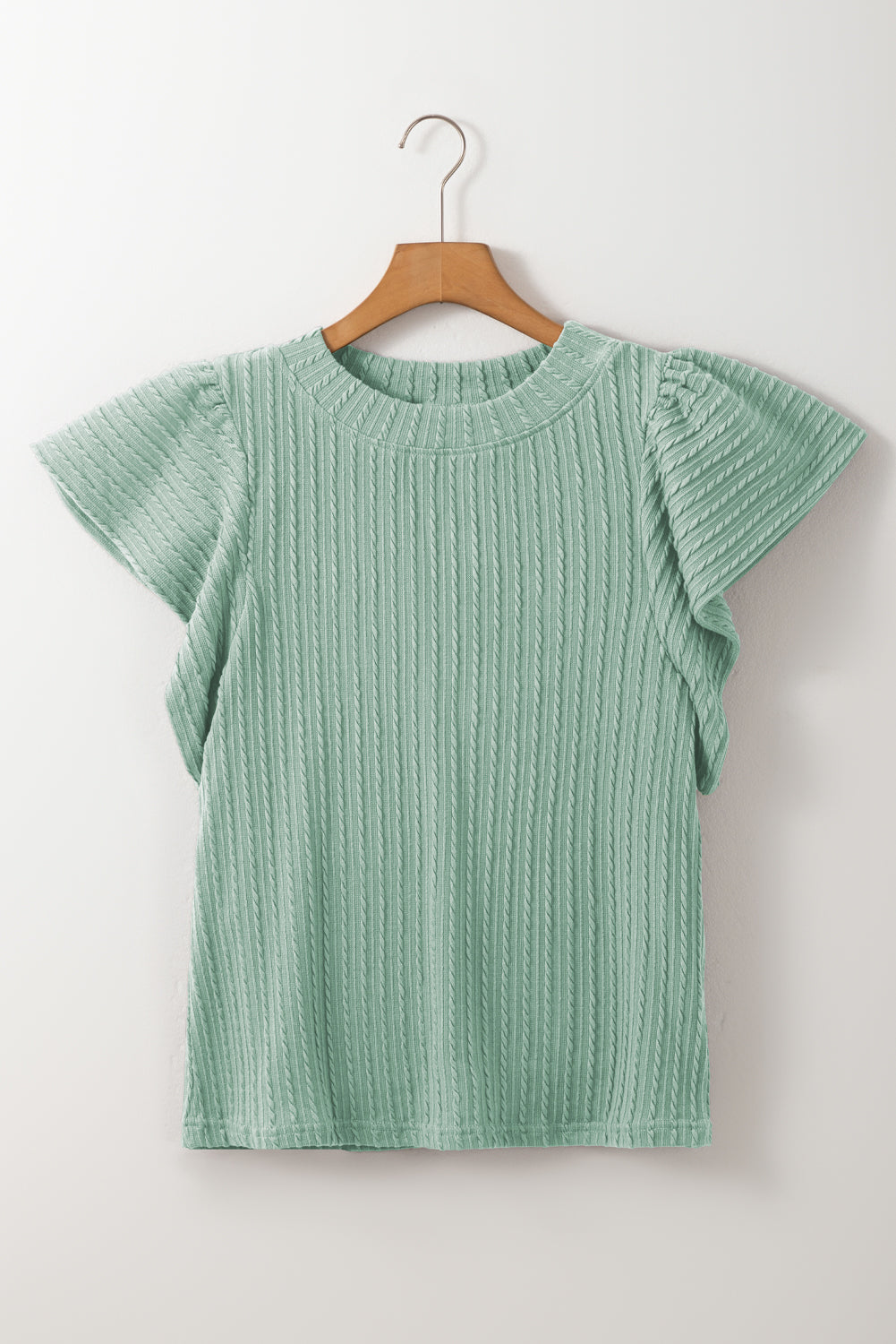 Solid Colour Textured Flutter Sleeve Top | Moonlight Jade