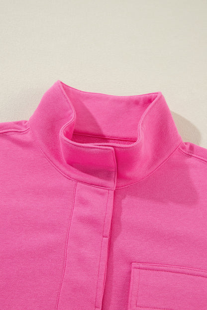 Vintage Mineral Wash Half Button Collared Sweatshirt | Bright Pink