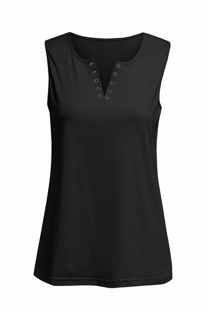 Solid Slim-Fit V Neck Tank Top | Black