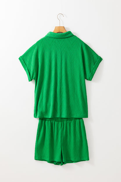 Textured Short Sleeve Shirt And Shorts Set | Bright Green