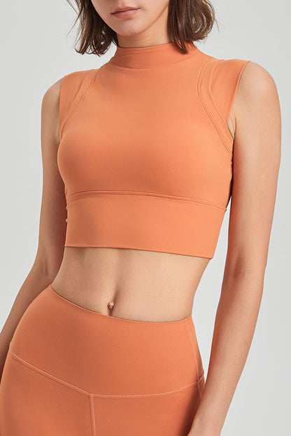 Grapefruit Orange Mock Neck Cropped Sports Tank Top