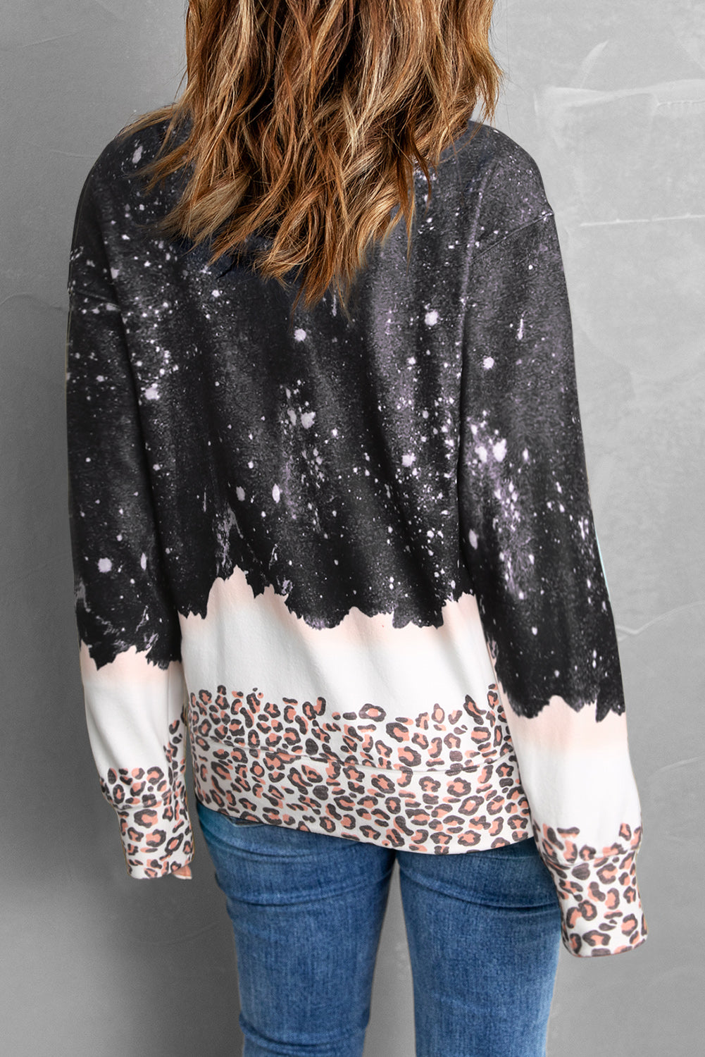 Xoxo Heart Leopard Splicing Pullover Sweatshirt | Black