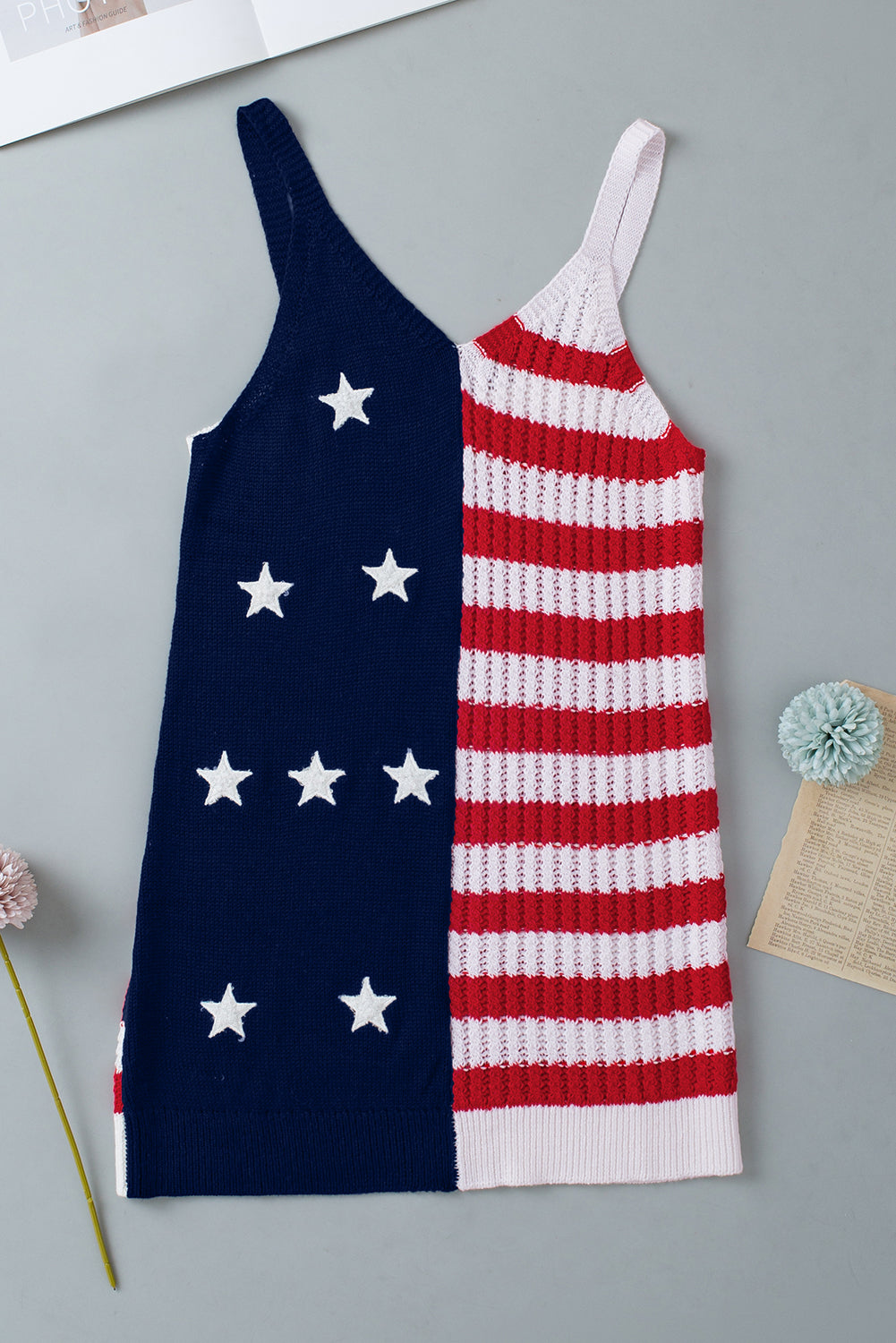 Stars And Stripes Flag Pattern Knitted Tank | Red