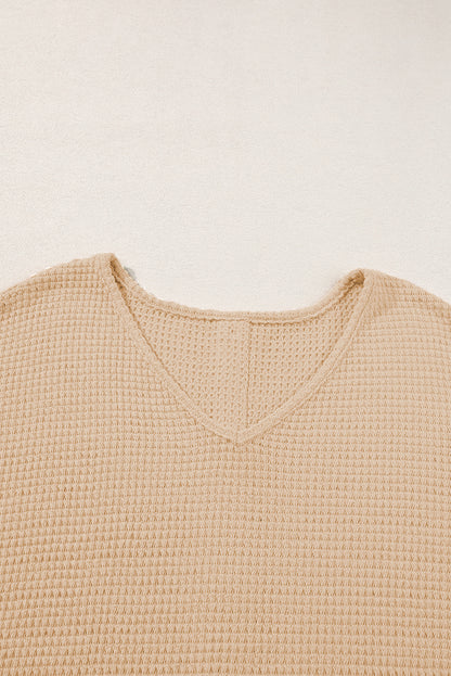 Textured Knit Button Back Cuffed Sleeve Tee | Oatmeal