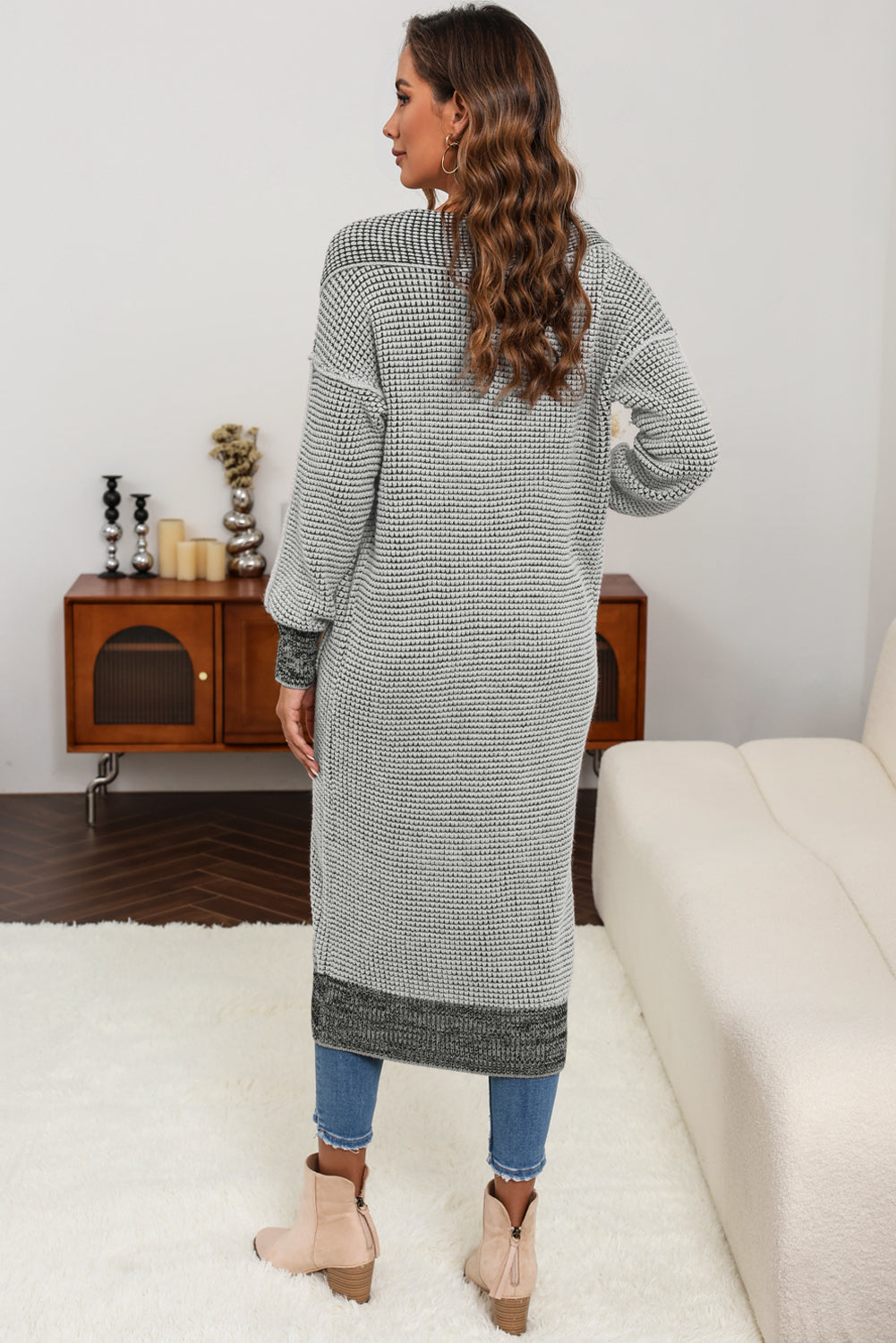 Textured Knit Pocketed Duster Cardigan | Gray