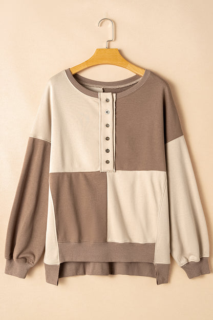 Colourblock Henley High Low Oversize Sweatshirt | Parchment