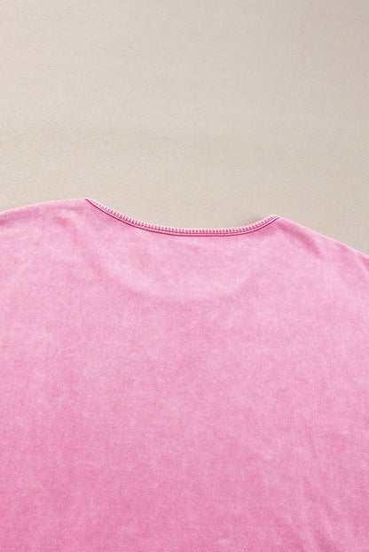 Plus Size Mineral Wash Drop Shoulder Round Neck Sweatshirt | Pink