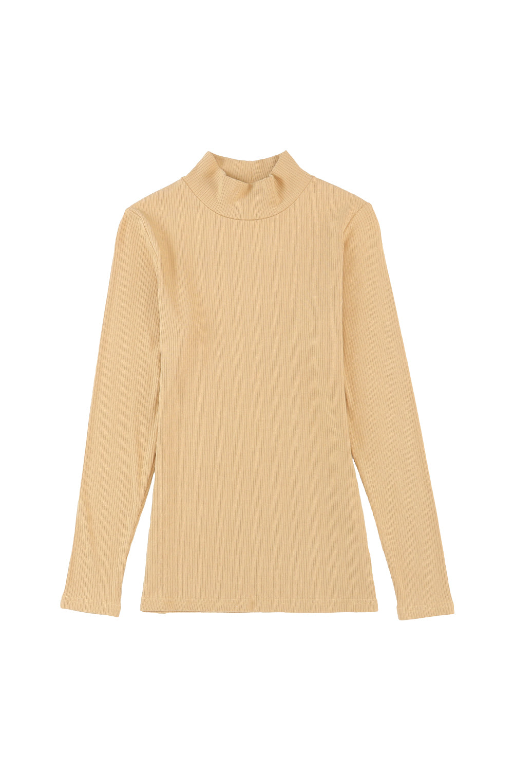 Ribbed Knit High Neck Long Sleeve Top | Khaki