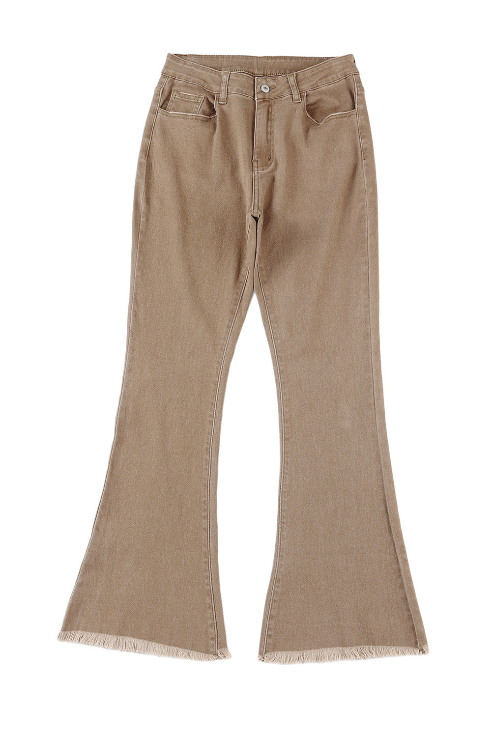 Raw Hem High Waist Flare Jeans | Khaki