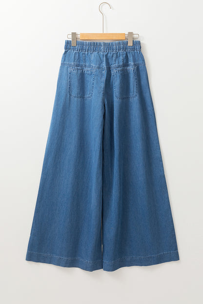 Mineral Wash Button Fly Waist Wide Leg Jeans | Dusk Blue