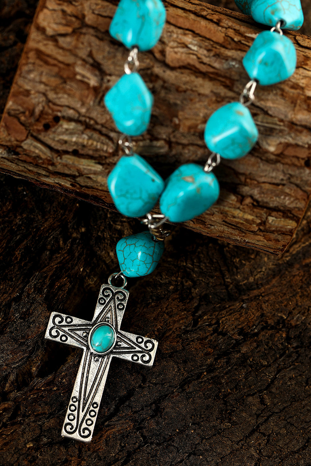 Turquoise Cross Pendant Necklace | Peacock Blue