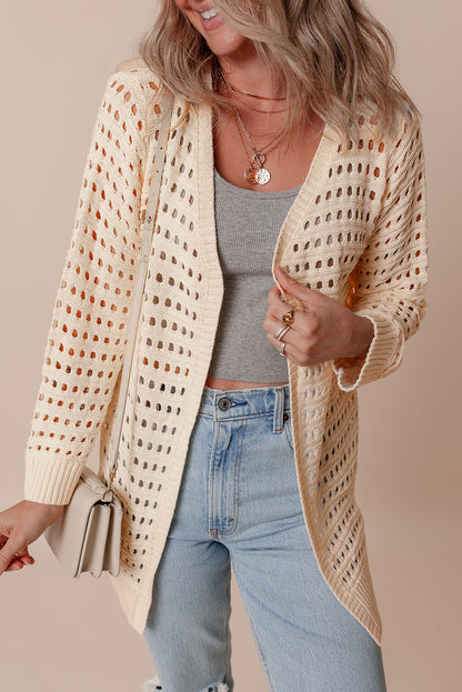 Solid Colour Open Knit Duster Cardigan | Apricot