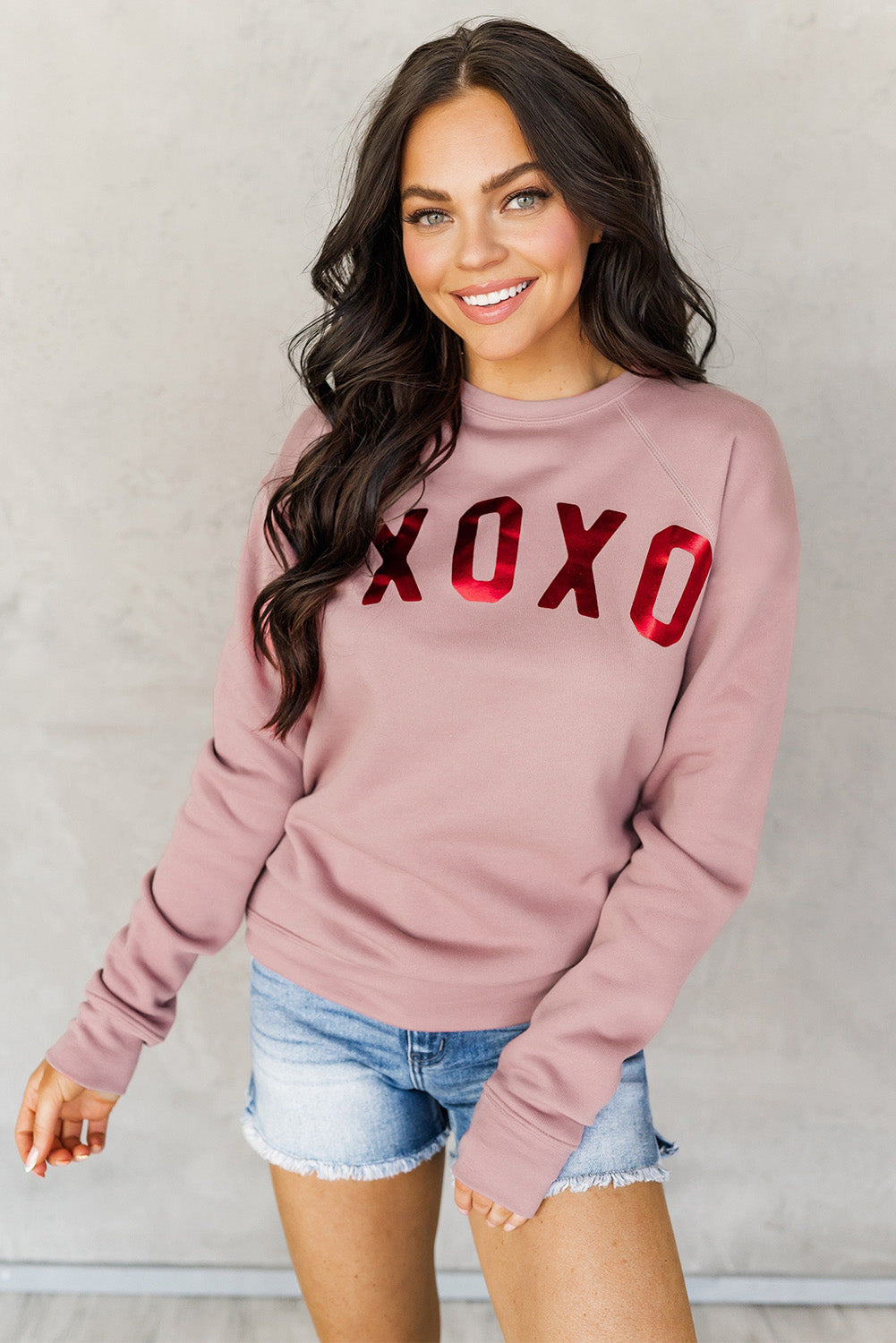 Xoxo Glitter Pattern Print Graphic Sweatshirt | Pink