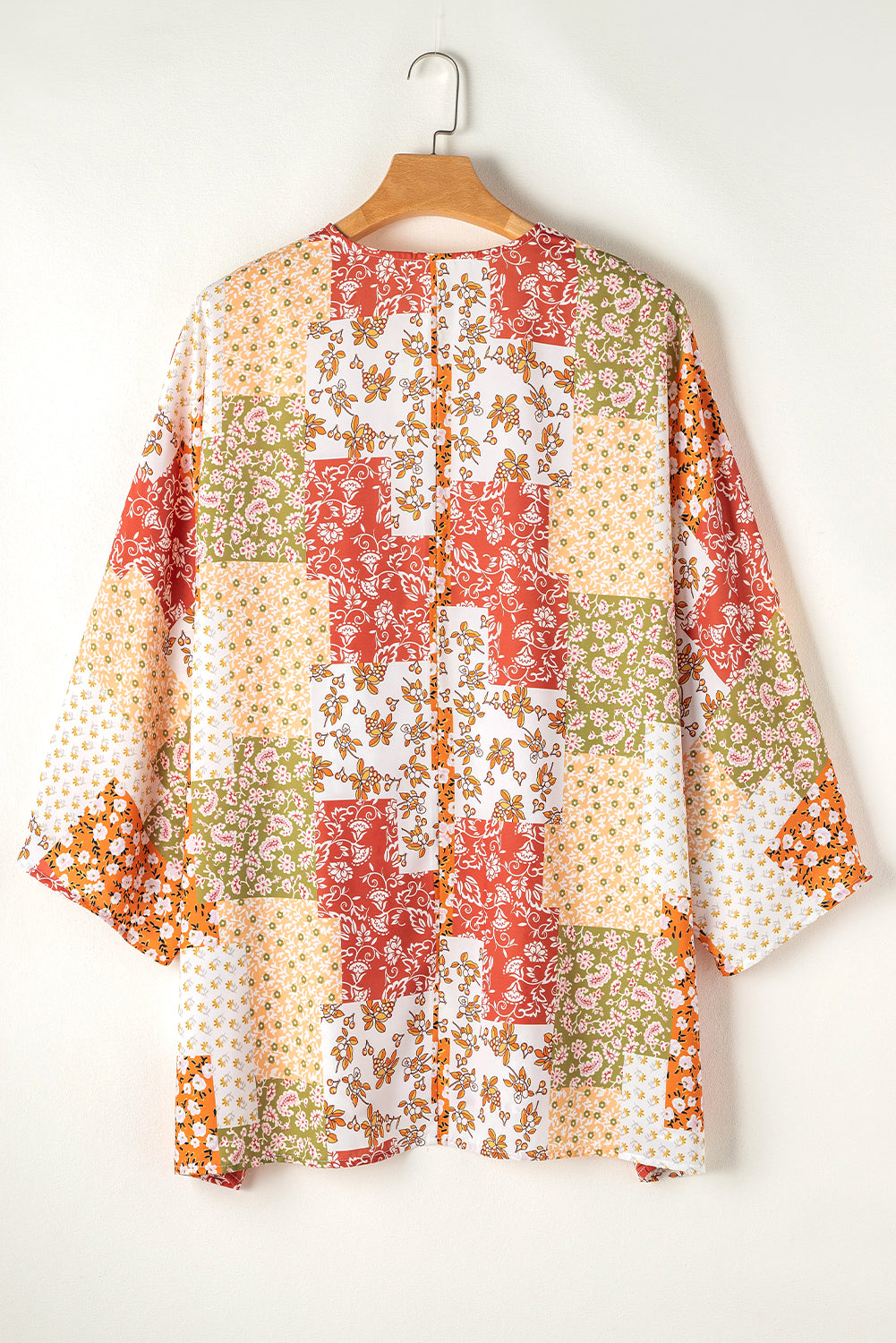 Boho Patchwork Floral Open Front Kimono | White