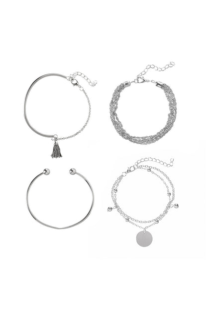 Multilayer Chain Disc Tassel Pendant y Bracelet Set | Silver