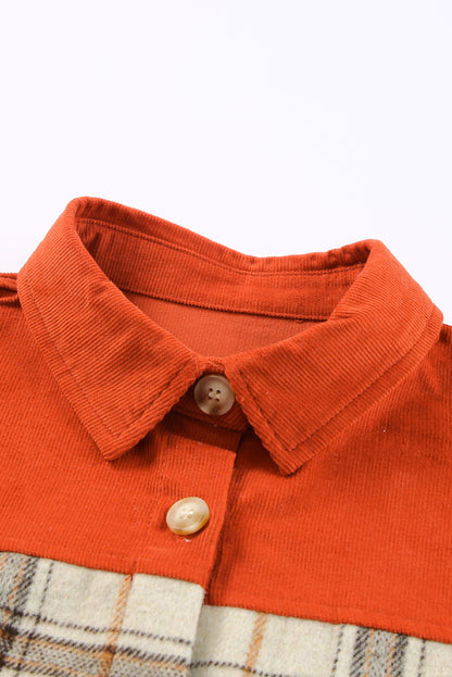 Contrast Corduroy Plaid Shacket | Orange