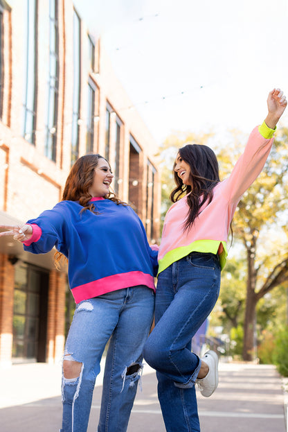 Colourblock Bubble Sleeve Sweatshirt | Pink