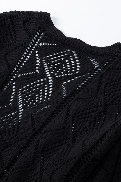 Hollow-Out Openwork Knit Cardigan | Black