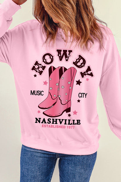 Howdy Nashville Vintage Western Graphic Sweatshirt | Pink