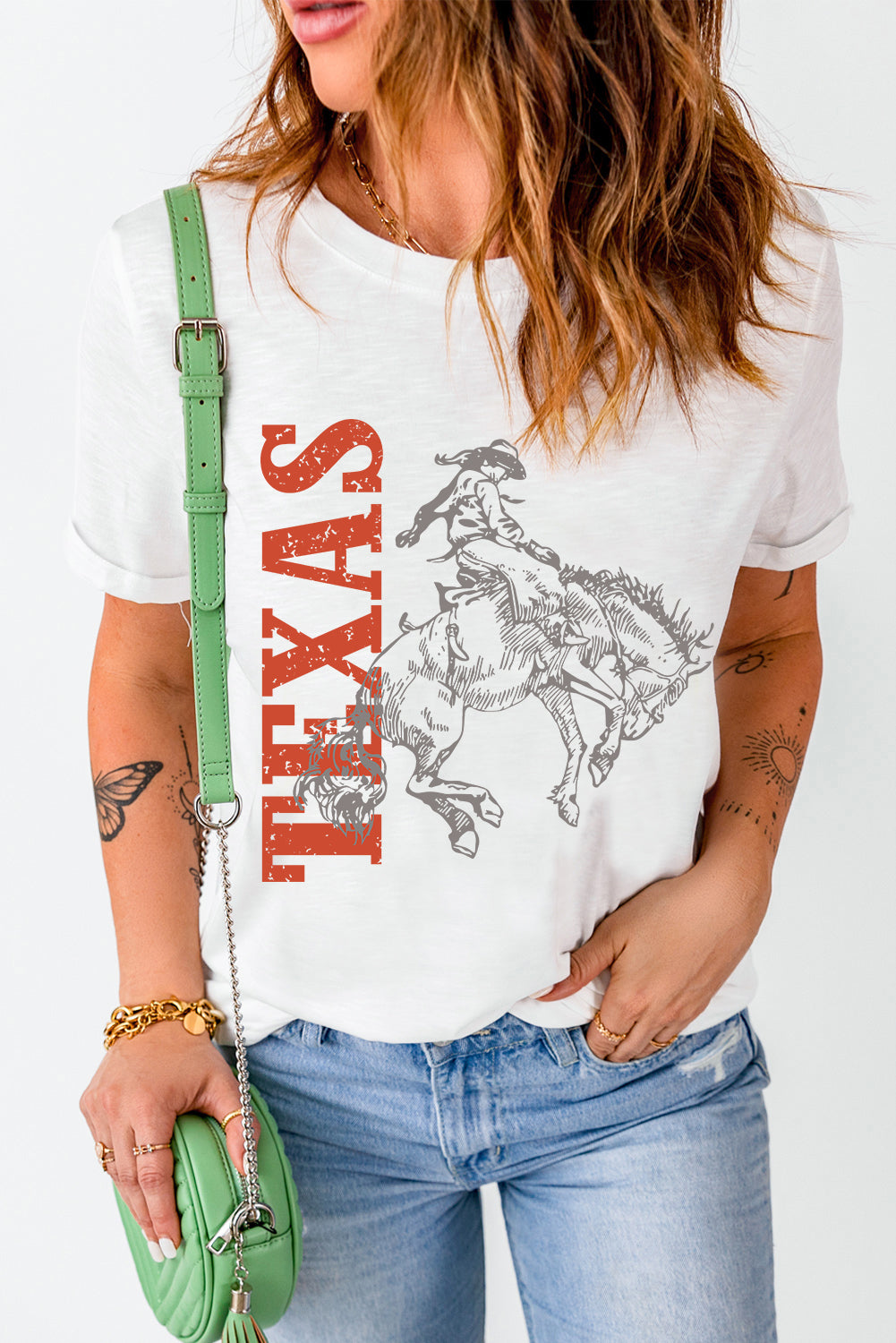 Texas Cowboy Printed Western Fashion T Shirt | White