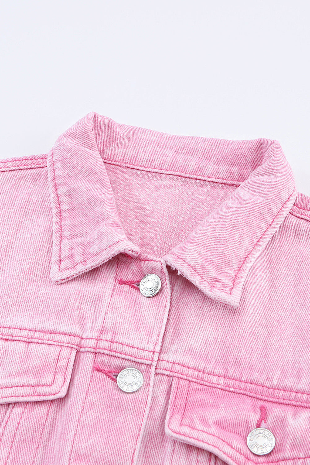 Acid Wash Button Flap Pocket Denim Jacket | Pink