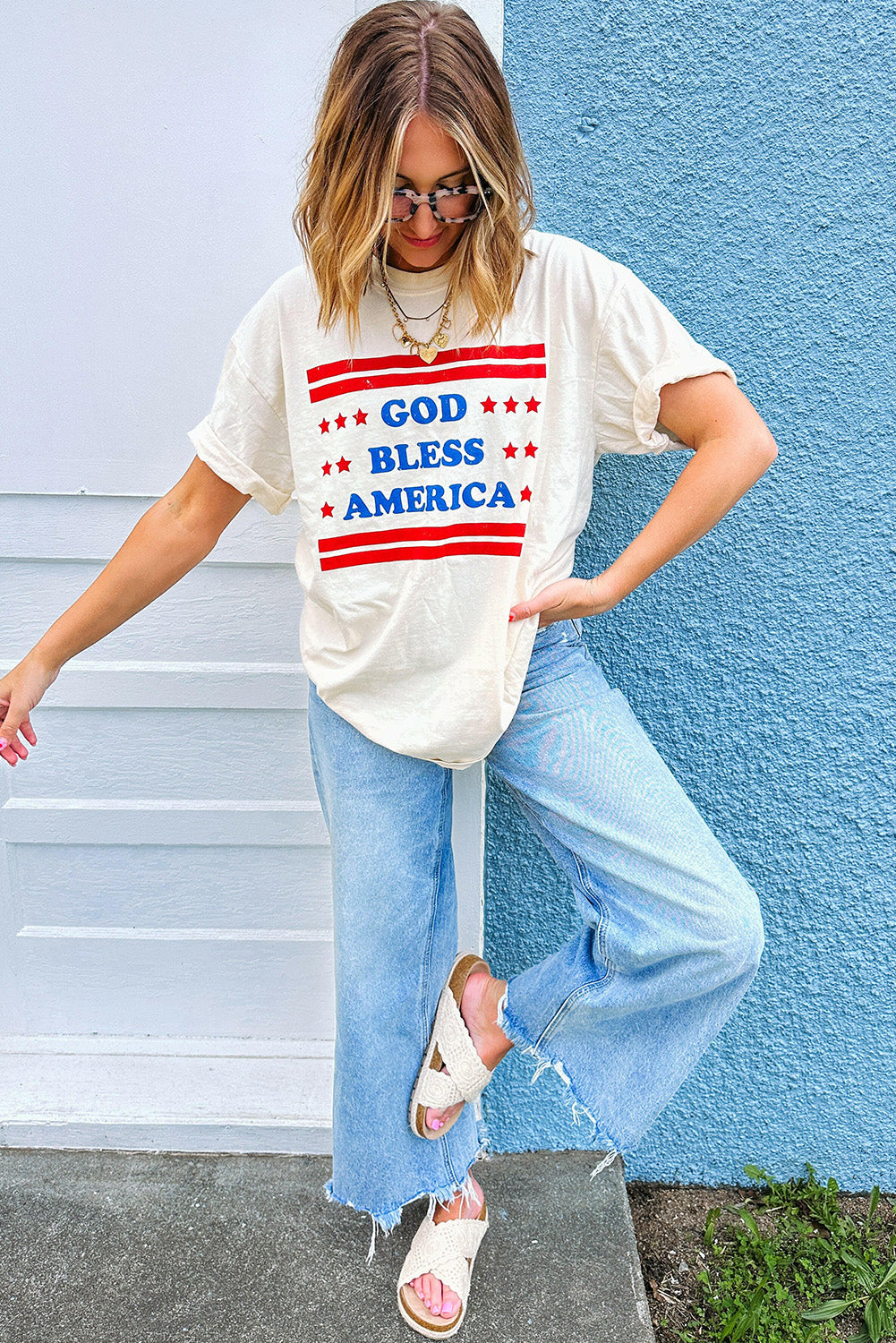 God Bless American Star And Stripe Graphic Tee | White