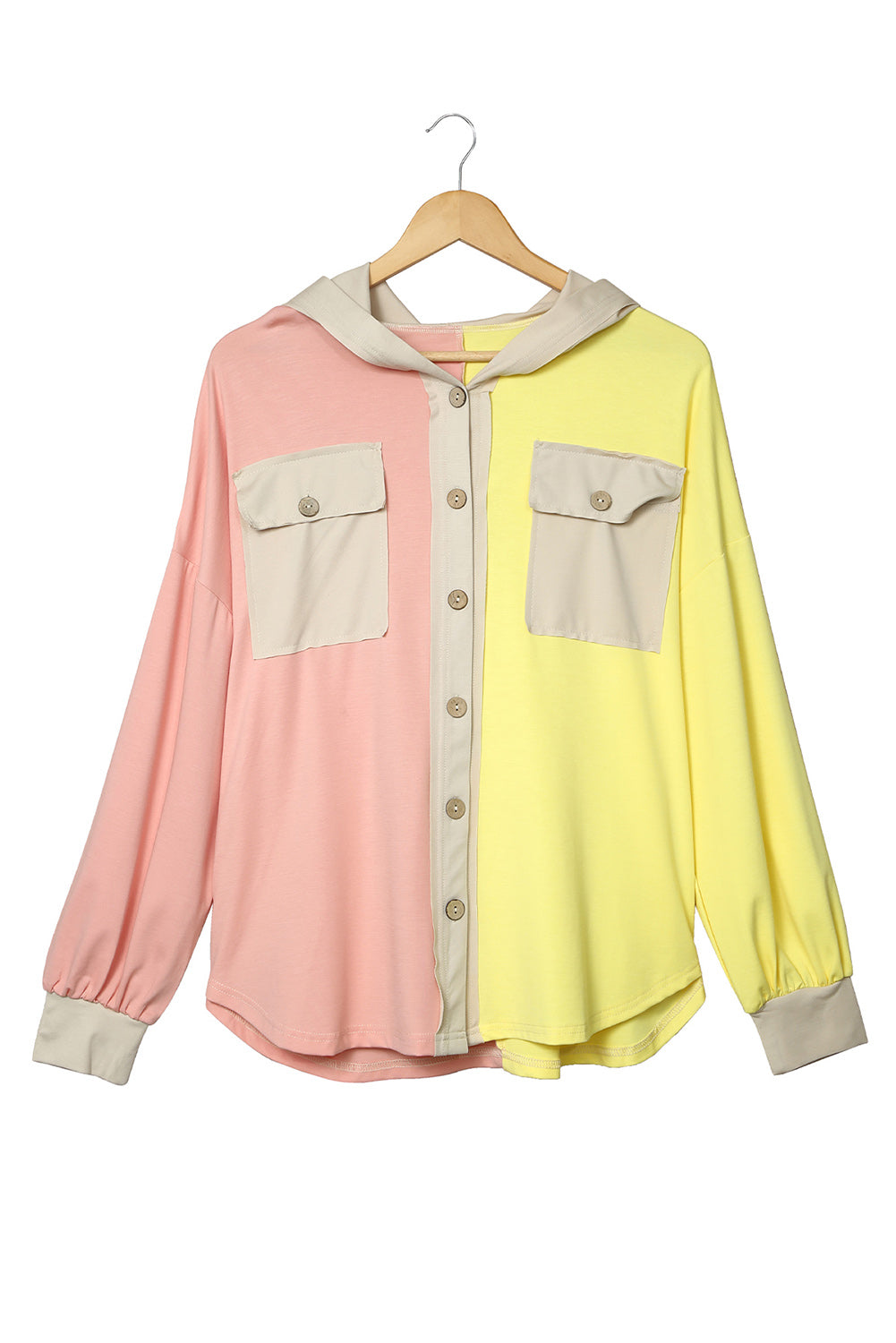 Colour Block Pocketed Button Down Shirt Jacket With Hood | Multicolour