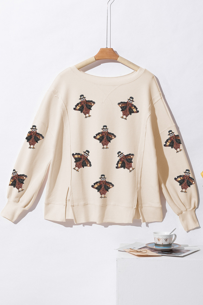 Thanksgiving Turkey Waffle Oversized Knit Top | White