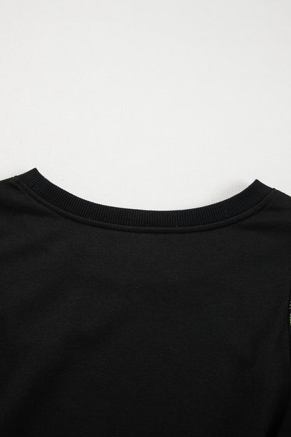 Contrast Stitches Detail Puffy Half Sleeve Blouse | Black