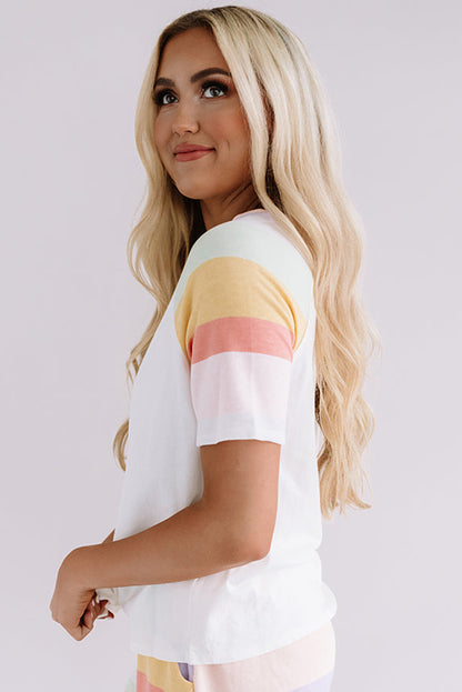 Rainbow Striped T Shirt And Shorts Set | White