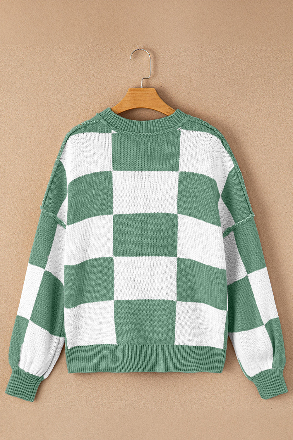 Checkered Bishop Sleeve Sweater | Green