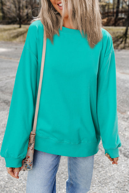 Plain Drop Shoulder Crewneck Pullover Sweatshirt | Aruba Blue